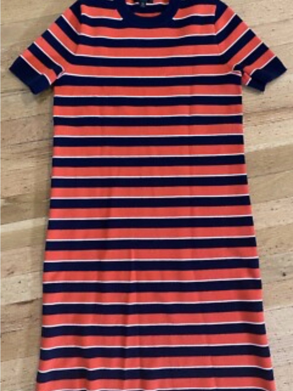 J. Crew Crewneck Sweater Dress in Navy, Orange & White Stripes S
